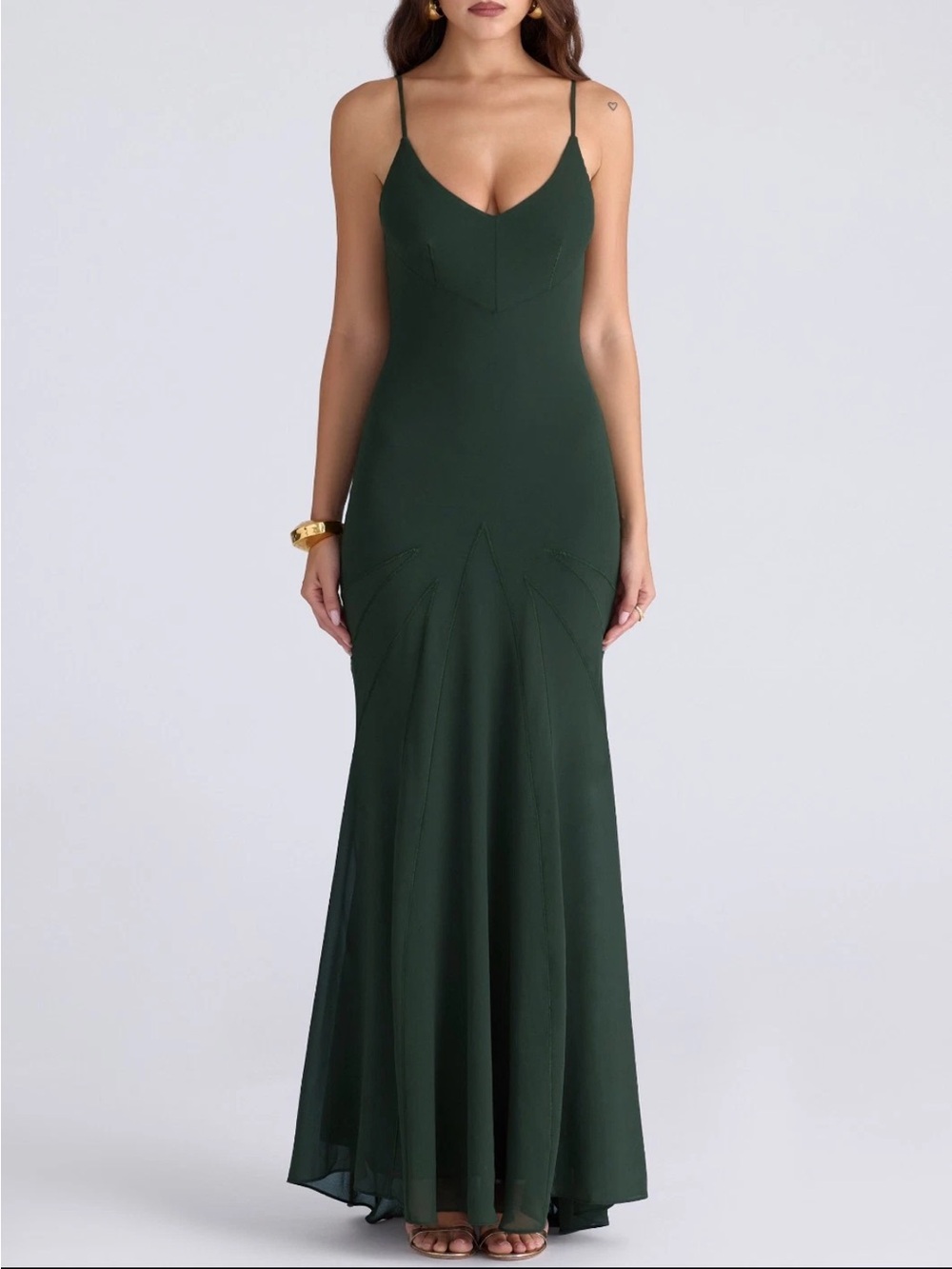 House of CB Sacha forest Green georgette paneled maxi dress